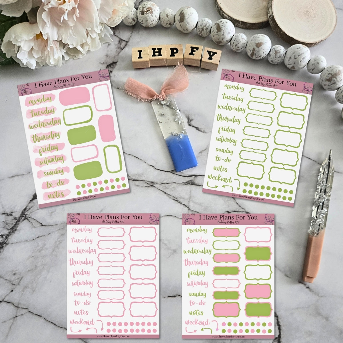 Brushed & Washed Weeks - Pink & Green