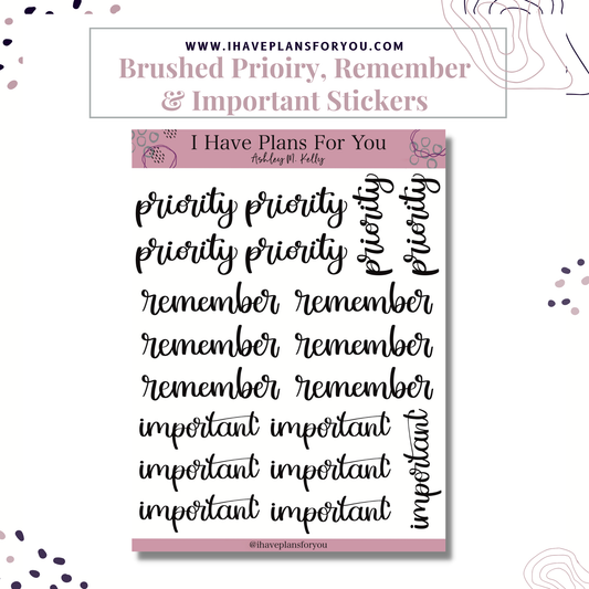 To Do, Today, Priorities, Important and Remember Stickers