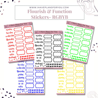 Flourish & Function Stickers - RGBYB