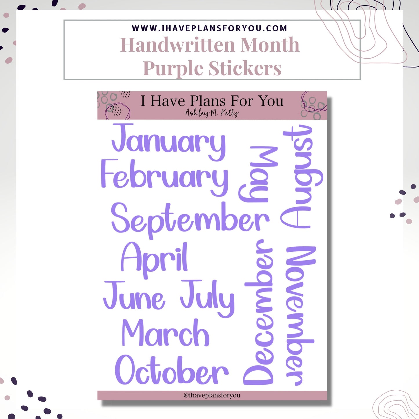 Handwritten Months of the Year - Hand Lettered Planner Stickers, Planner Words, Monthly Planner Clear Stickers White Matte Stickers