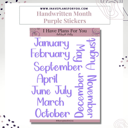 Handwritten Months of the Year - Hand Lettered Planner Stickers, Planner Words, Monthly Planner Clear Stickers White Matte Stickers