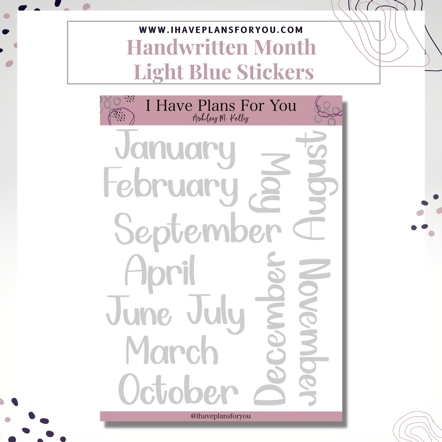 Handwritten Months of the Year - Hand Lettered Planner Stickers, Planner Words, Monthly Planner Clear Stickers White Matte Stickers