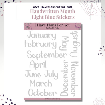 Handwritten Months of the Year - Hand Lettered Planner Stickers, Planner Words, Monthly Planner Clear Stickers White Matte Stickers
