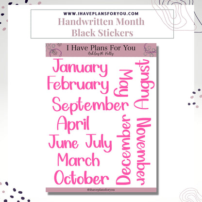 Handwritten Months of the Year - Hand Lettered Planner Stickers, Planner Words, Monthly Planner Clear Stickers White Matte Stickers