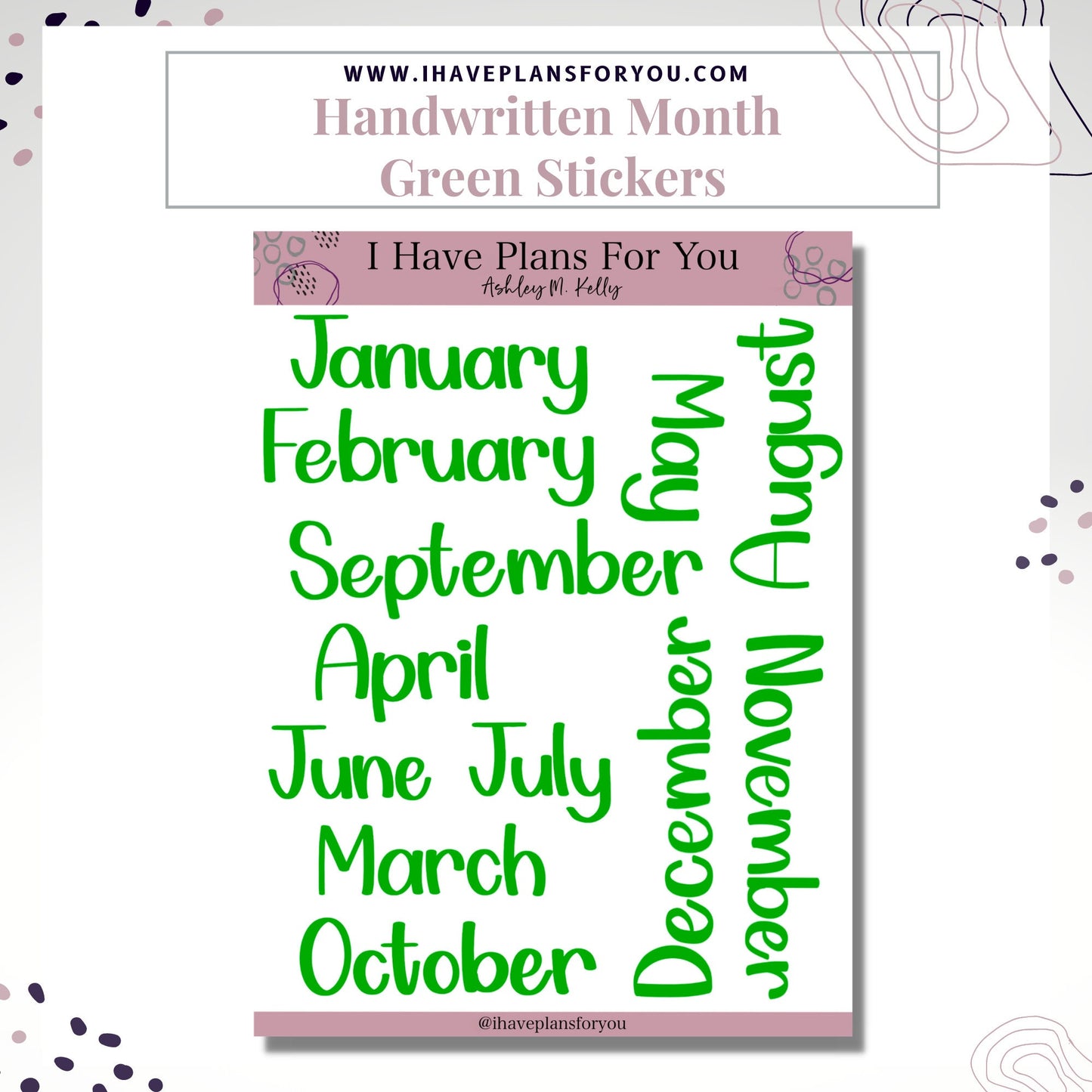 Handwritten Months of the Year - Hand Lettered Planner Stickers, Planner Words, Monthly Planner Clear Stickers White Matte Stickers