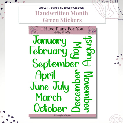 Handwritten Months of the Year - Hand Lettered Planner Stickers, Planner Words, Monthly Planner Clear Stickers White Matte Stickers