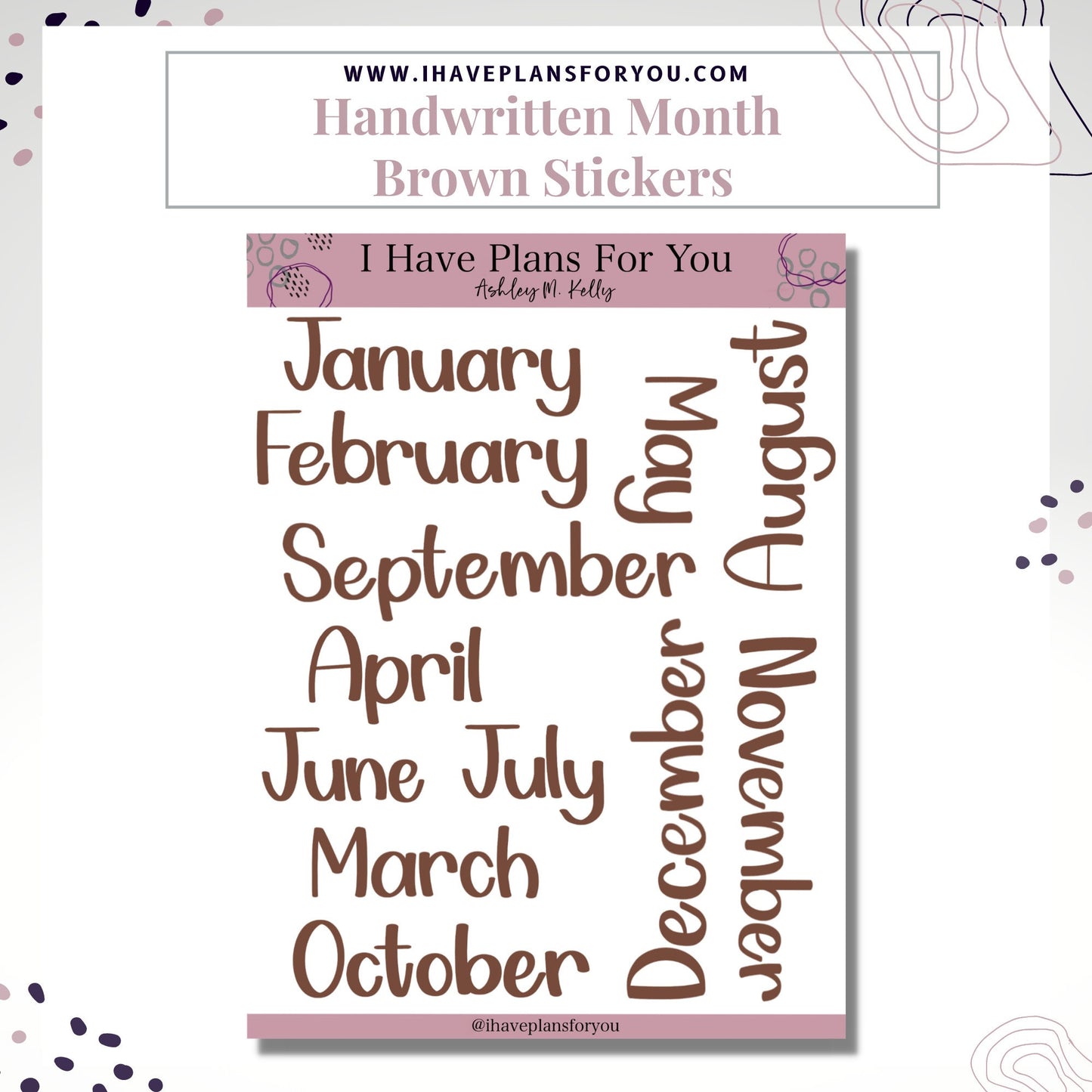 Handwritten Months of the Year - Hand Lettered Planner Stickers, Planner Words, Monthly Planner Clear Stickers White Matte Stickers