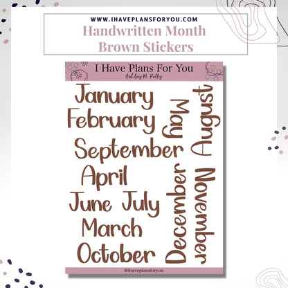 Handwritten Months of the Year - Hand Lettered Planner Stickers, Planner Words, Monthly Planner Clear Stickers White Matte Stickers