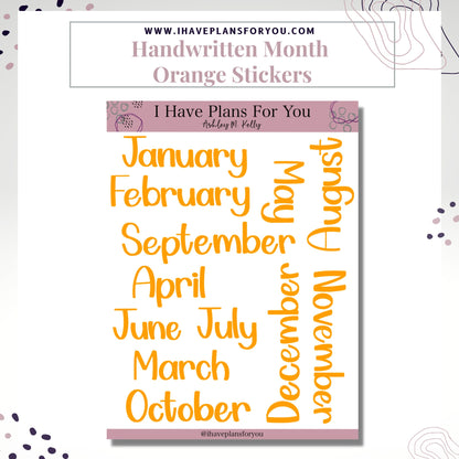 Handwritten Months of the Year - Hand Lettered Planner Stickers, Planner Words, Monthly Planner Clear Stickers White Matte Stickers