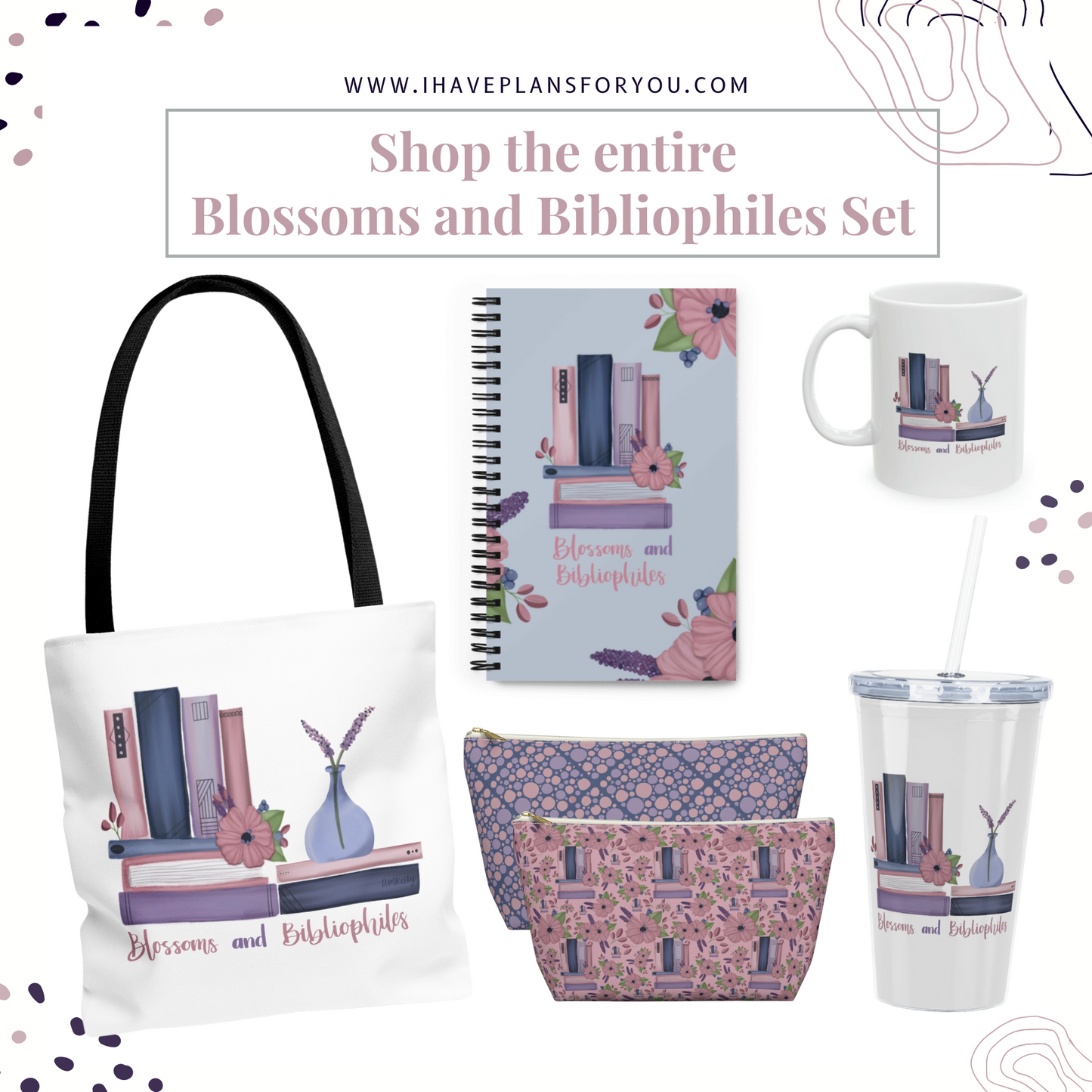 Books and Bibliophiles Diamond Pattern Accessory Pouch