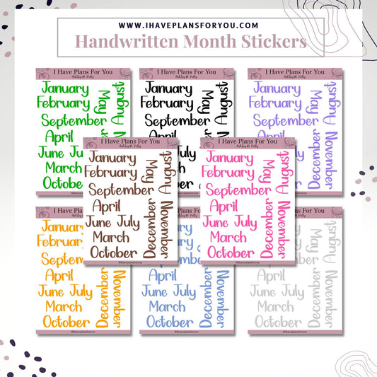 Handwritten Months of the Year - Hand Lettered Planner Stickers, Planner Words, Monthly Planner Clear Stickers White Matte Stickers