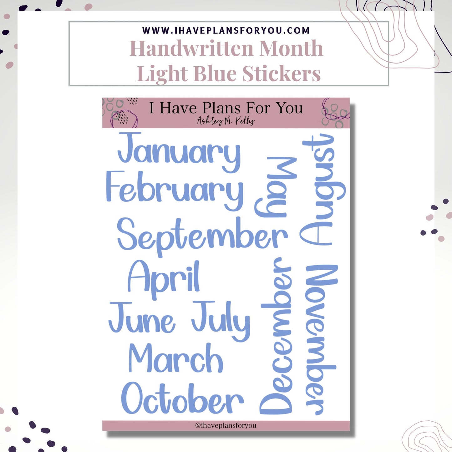 Handwritten Months of the Year - Hand Lettered Planner Stickers, Planner Words, Monthly Planner Clear Stickers White Matte Stickers