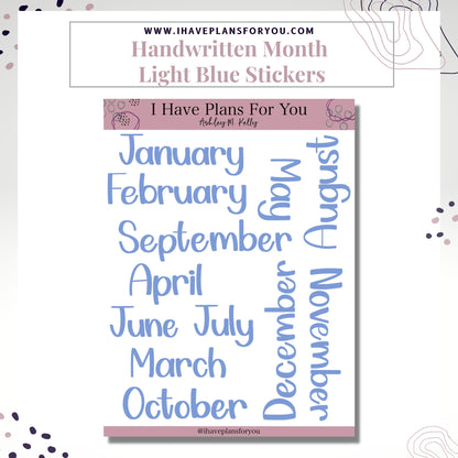 Handwritten Months of the Year - Hand Lettered Planner Stickers, Planner Words, Monthly Planner Clear Stickers White Matte Stickers