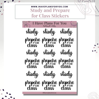 Study and Prepare for Class Stickers  - Planner and Bullet Journal Stickers