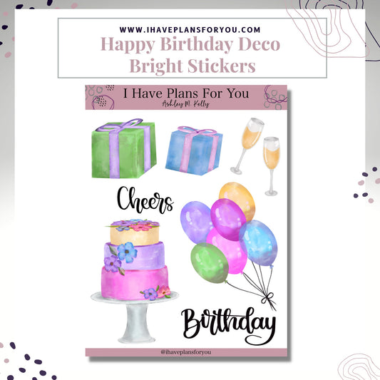 Happy Birthday Deco Sticker Sheet Cute Stickers for Planners Journals Paper Craft Stickers Celebration Sticker Planner Deco