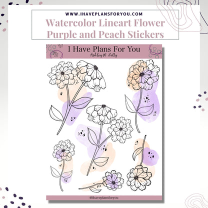 Watercolor Lineart Flower Stickers with Abstract Dots Deco Planner Stickers Scrapbooking Stickers Bujo Stickers Floral Sticker Art