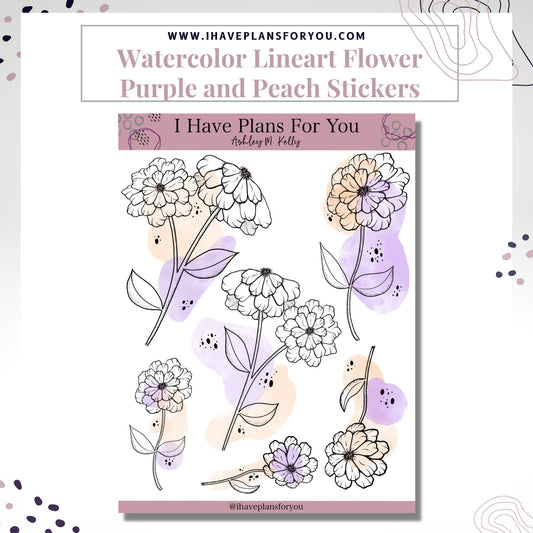 Watercolor Lineart Flower Stickers with Abstract Dots Deco Planner Stickers Scrapbooking Stickers Bujo Stickers Floral Sticker Art